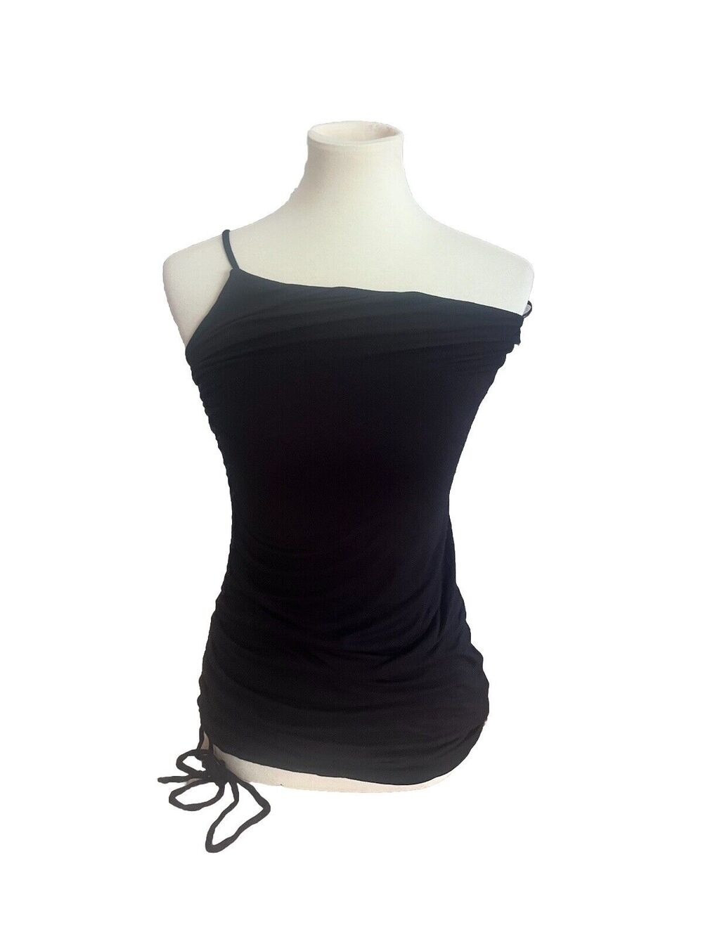 Michael Lauren Darren Black One Shoulder Tank Dress Ruched Drawstring Size XS